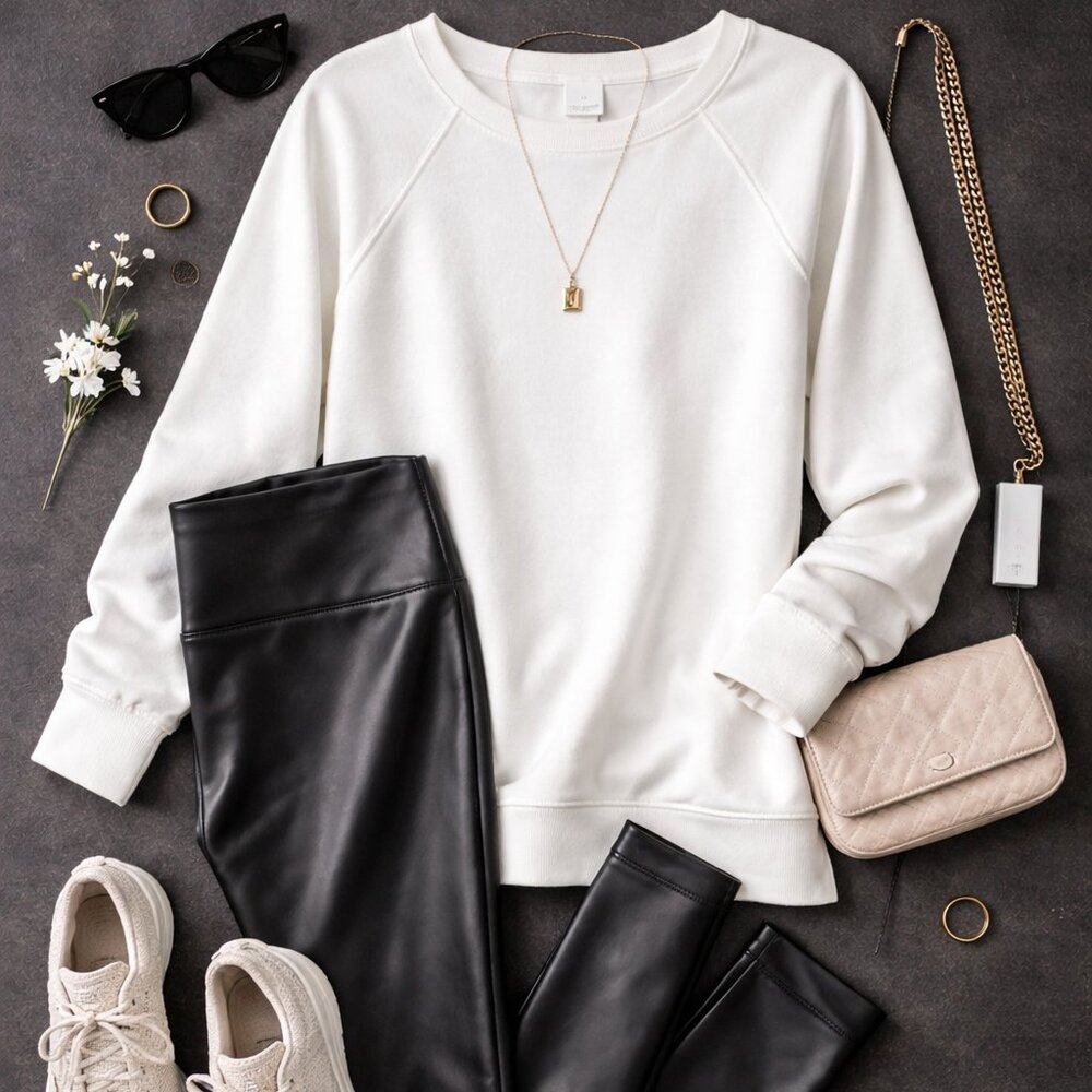 NWOT H&M Very Soft Basics Relaxed Loose Fit White Crewneck Top Sweatshirt - Picture 2 of 7